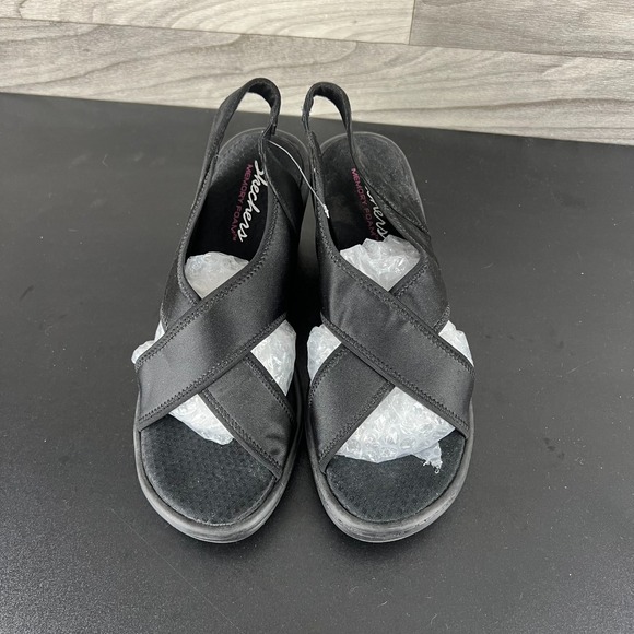Skechers Cali Rumblers Sandals Women 9 Black Wedge Slingback Memory Foam Classic - Picture 4 of 16
